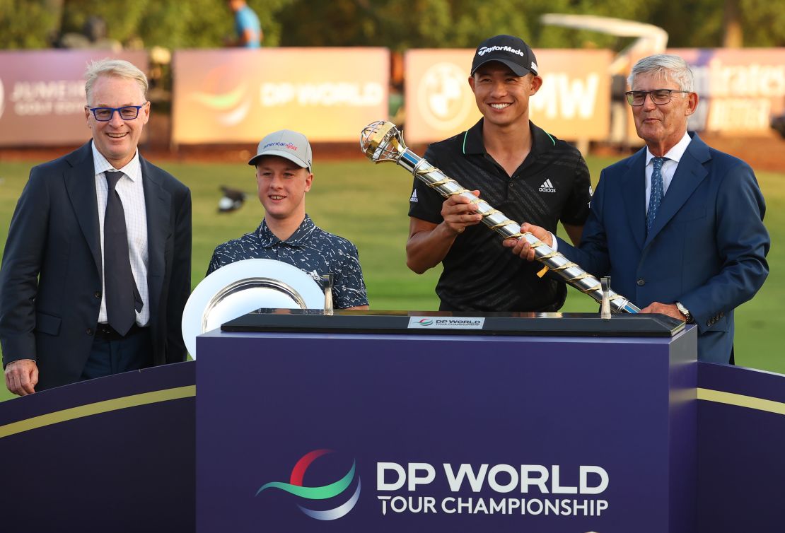 Lawlor and two-time major winner Collin Morikawa (center right) at the DP World Tour Championship in Dubai, November 2021.