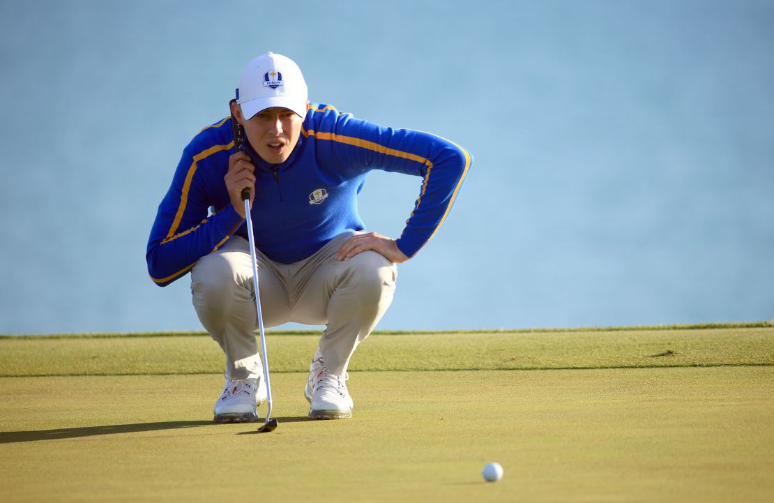 Fitzpatrick lines up a putt during the 43rd Ryder Cup at Whistling Straits in 2021.