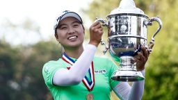 SOUTHERN PINES, NORTH CAROLINA - JUNE 05: Minjee Lee of Australia poses with the trophy after winning the 77th U.S. Women's Open at Pine Needles Lodge and Golf Club on June 05, 2022 in Southern Pines, North Carolina. (Photo by Jared C. Tilton/Getty Images)