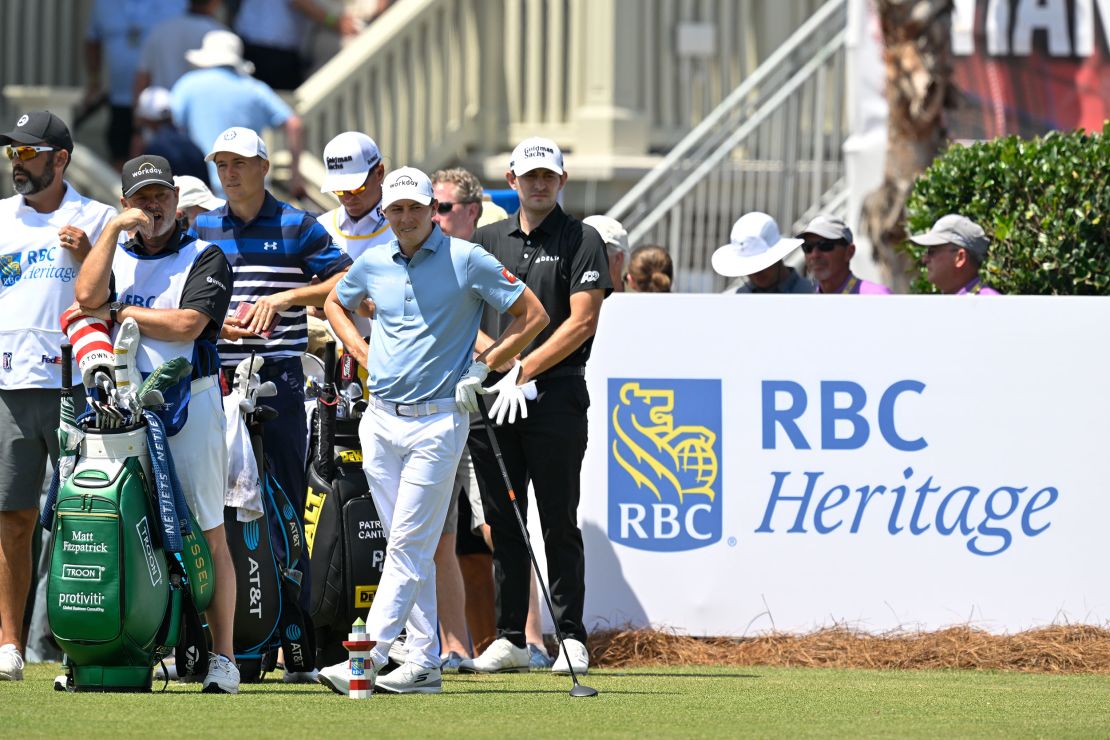 Fitzpatrick (center) saw off Spieth (left) and Cantlay (right) to clinch the RBC Heritage title.