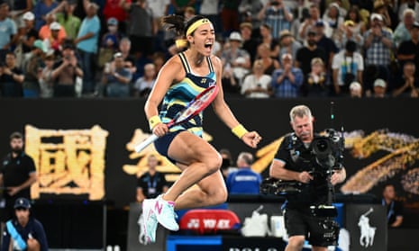 Caroline Garcia celebrates winning her first round match against Naomi Osaka at the 2024 Australian Open