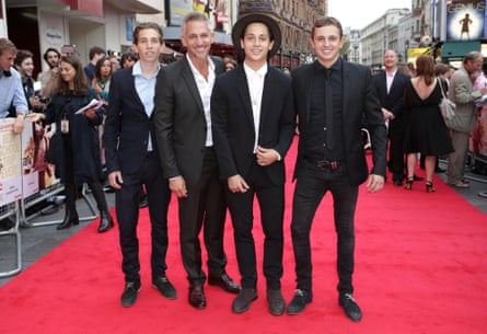 Gary Lineker in 2015 with three of his sons Angus, Tobias and George