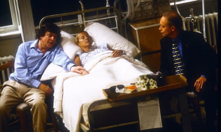 Georgina Hale with Alan Bates, left, and Nickolas Grace in Life Support at the Aldwych theatre, 1997.
