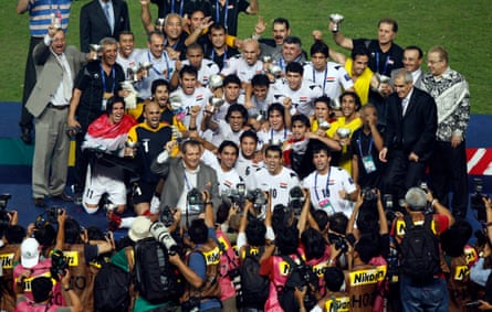 Iraq’s players celebrate after their win over Saudi Arabia