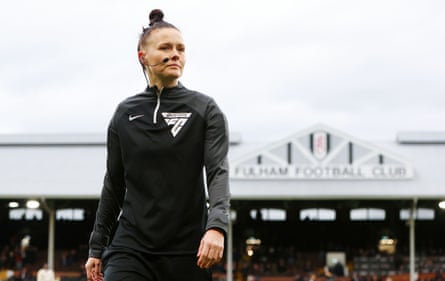 Referee Rebecca Welch takes charge of the Premier League game between Fulham and Burnley at Craven Cottage