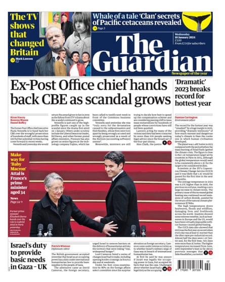 Guardian front page, Wednesday 10 January 2023