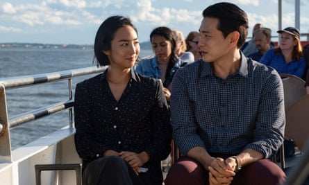 Greta Lee and Teo Yoo in Past Lives.