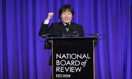 Celine Song winning the best directorial debut award for Past Lives at the National Board of Review awards in New York, 11 January 2024.
