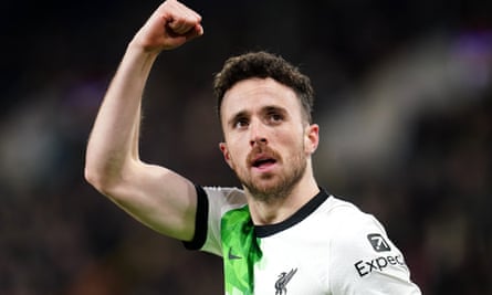 Liverpool’s Diogo Jota celebrates scoring their side’s second goal at Burnley