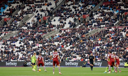 Empty seats in the stands after West Ham fans leave early during Arsenal’s 6-0 win.