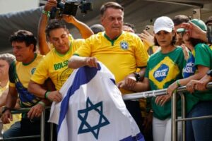 Brazil’s former president, Jair Bolsonaro, draws a crowd of tens of thousands at a rally showing their support.