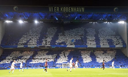 FC Copenhagen fans at Parken display a mural during their Champions League group game against Manchester City in October 2022