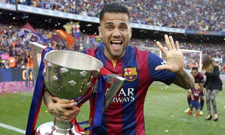 Dani Alves after winning La Liga in 2015 – one of 43 trophies he accumulated.