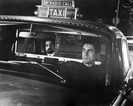 Scorsese as the ‘Silhouette Watching Passenger’ with De Niro as Travis Bickle in Taxi Driver.