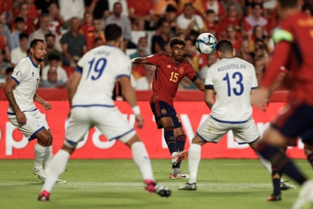Spain’s Lamine Yamal threads a pass through to a teammate during the Euro 2024 qualifier against Cyprus