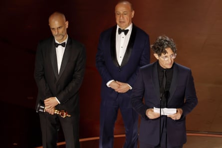 James Wilson, Len Blavatnik and Jonathan Glazer at the Oscars.