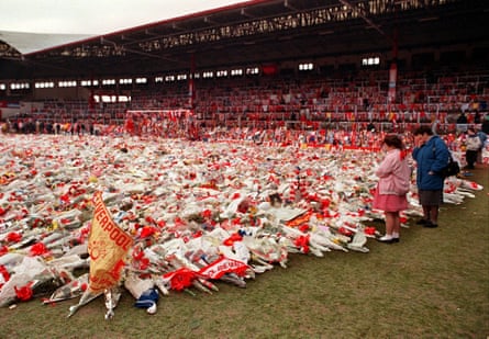 Tributes at Anfield, on 20 April 1989, to those killed at Hillsborough.