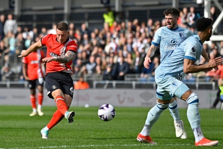 Luton’s Ross Barkley shoots at goal against Bournemouth