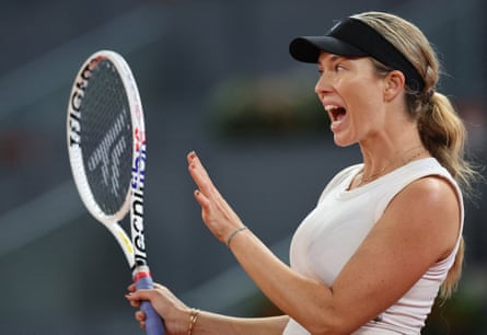 Danielle Collins reacts during her round of 16 match at the Madrid Open in April.