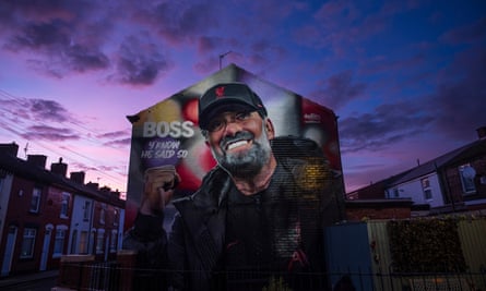 A mural depicting Jürgen Klopp near Anfield