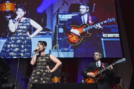 Hanna performing with her husband Adam Horowitz, AKA Ad-Rock, in New York in 2014.