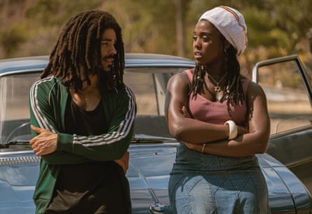 Kingsley Ben-Adir as Bob Marley and Lashana Lynch as Rita Marley in Bob Marley: One Love