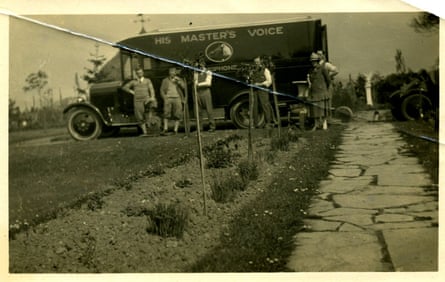 A damaged photo from almost a century ago shows the HMW recording team.