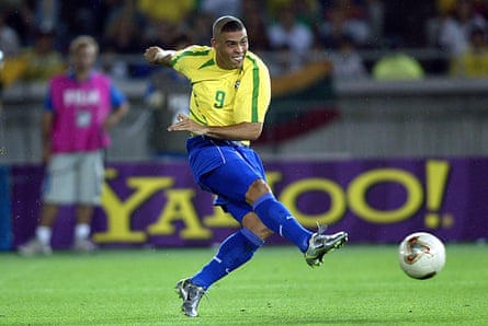 Brazilian legend Ronaldo and his unusual haircut at the World Cup final in 2002.