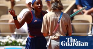 ‘It always happens here’: tearful Coco Gauff disputes call during Olympic tennis exit