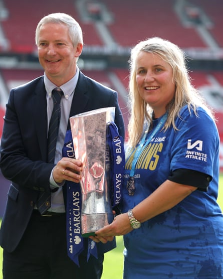 Paul Green, general manager of Chelsea and Emma Hayes after winning the 2023-24 WSL title.