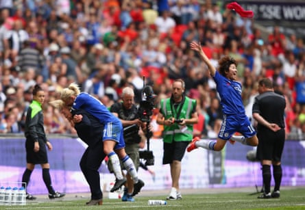 ‘There is a photograph on my kitchen wall that means an awful lot to me.’ Ji So-Yun, who scored the only goal, leaps in the air at the end of the FA Cup final between Chelsea and Notts County in 2015.