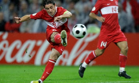 Nihat Kahveci curls the winning goal for Turkey against the Czech Republic at Euro 2008