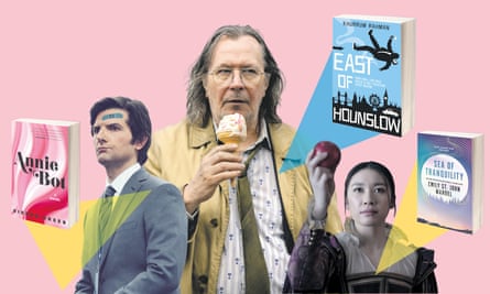 Composite image showing (from left) Adam Scott in Severance, Gary Oldman in Slow Horses, and Jess Hong in 3 Body Problem.