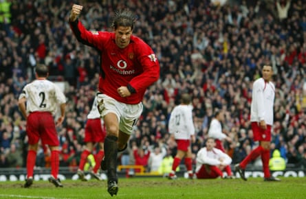 Van Nistelrooy celebrates after scoring for Manchester United against Southampton in 2004.