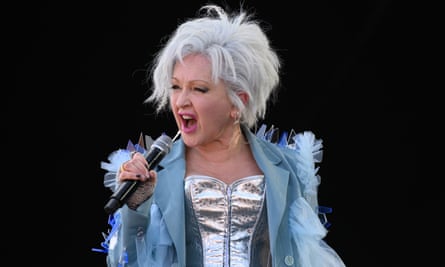 Cyndi Lauper on the Pyramidstage during the Glastonbury Festival 2024 at Worthy Farm, Pilton on June 29, 2024 in Glastonbury, England.