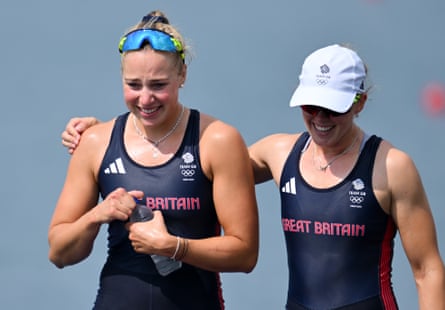 Rebecca Wilde and Mathilda Hodgkins-Byrne after earning a bronze medal in the women’s double sculls.