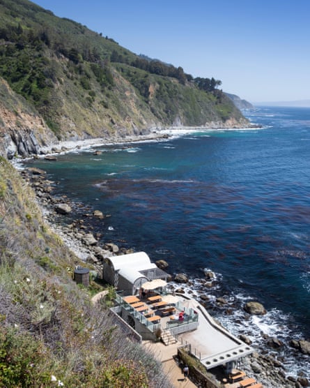 Aerial view of the Esalen Institute on the sea