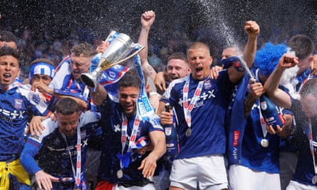 Morsy and his Ipswich teammates celebrate promotion to the Premier League after beating Huddersfield in May.