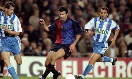 Luís Figo in action for Barcelona against Deportivo in March 2000. Barcelona won 2-1 but Deportivo won the league