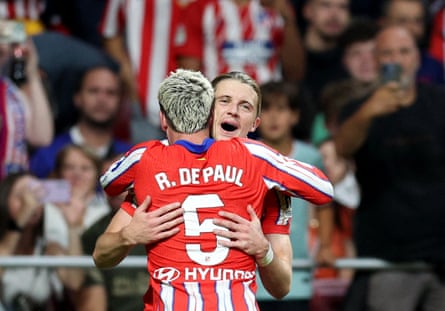 Conor Gallagher celebrates scoring for Atlético against Valencia