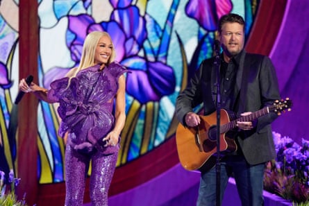 Gwen Stefani performing with her husband, Blake Shelton, at the Academy of Country Music awards in May 2024