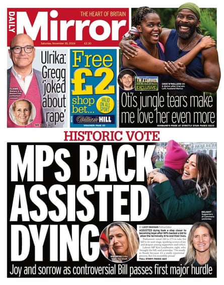 Daily Mirror front page for Saturday 30 November