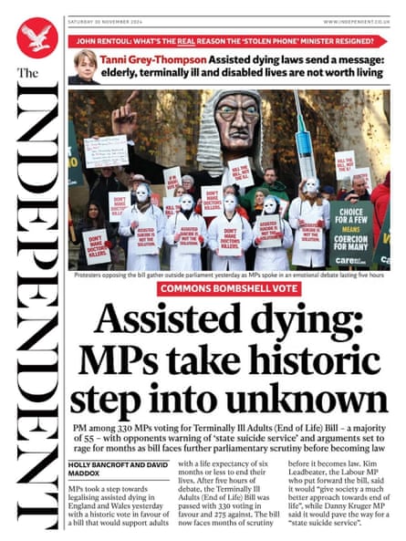 Independent front page for Saturday, 30 November