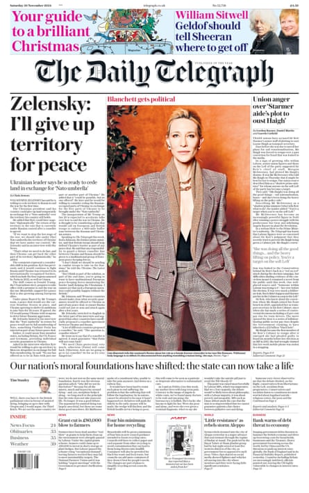 Telegraph front page for Saturday 30 November