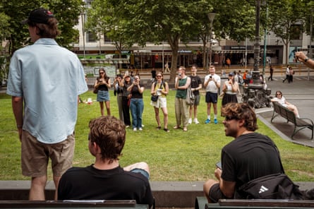 Spectators eagerly watch the judging of the Jacob Elordi lookalike contest.