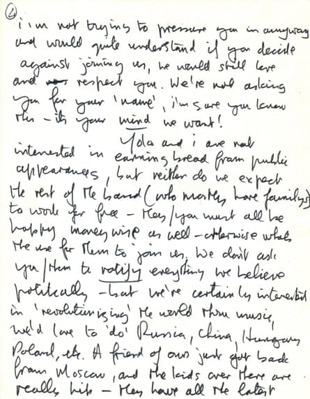 A page of John Lennon’s handwritten letter