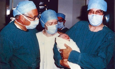 Gynaecologist Patrick Steptoe, embryologist Jean Purdy and physiologist Bob Edwards at the birth of Louise Brown in 1978.