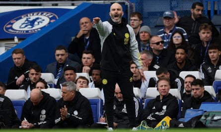 Chelsea manager Enzo Maresca reacts during the FA Cup quarter-final between Chelsea and Leicester at Stamford Bridge