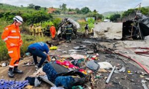 At least 37 people killed as bus and truck collide in Brazil