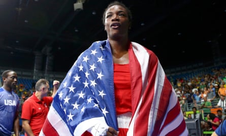 Woman draped in American flag